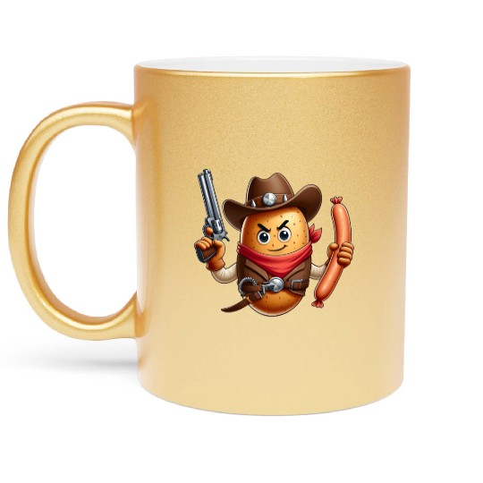 Cowboy potato with sausage gun Metallic Mugs