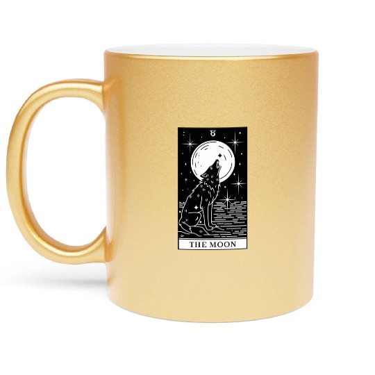 Tarot Card The Moon Wolf Howling Metallic Mugs
