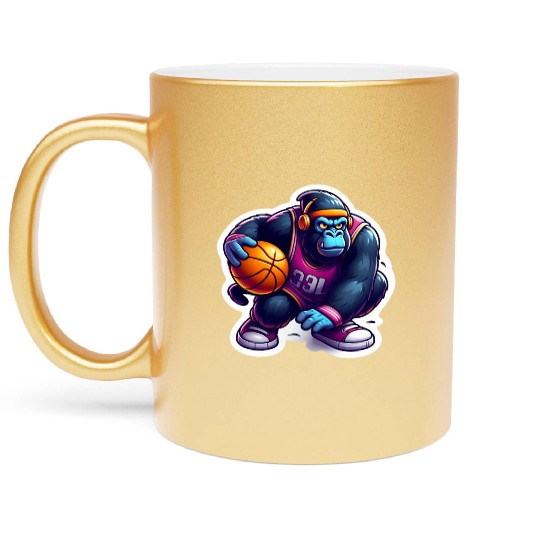 Cool Funky Gorilla Slammin' Basketball Metallic Mugs
