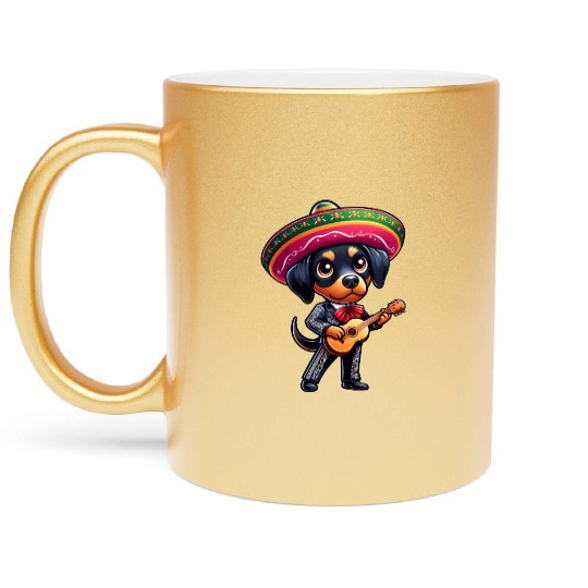Doberman as Mariachi Guitarist Cinco de Mayo Metallic Mugs