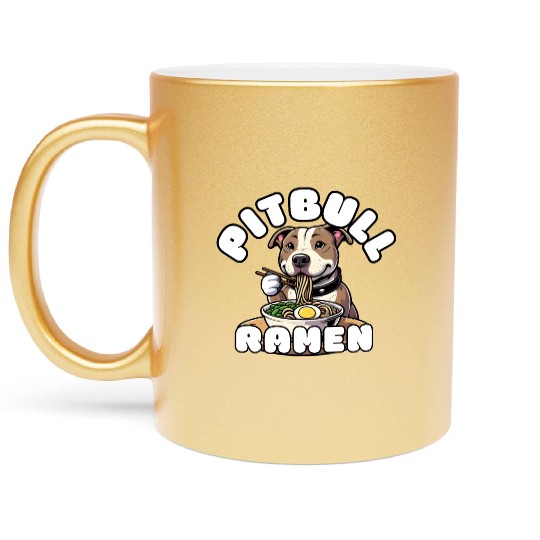 Pitbull Eating Ramen Metallic Mugs