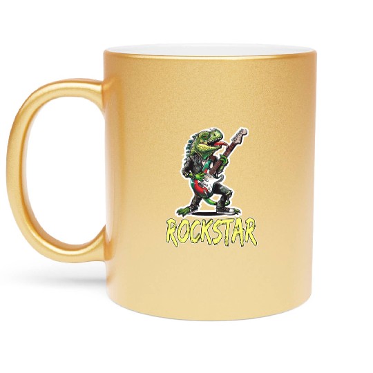 Rockstar Reptile Musician with Electric Guitar Metallic Mugs
