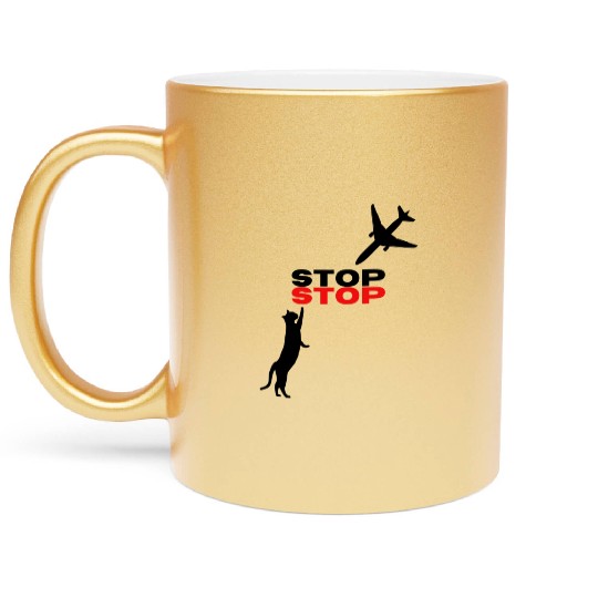 Funny Hilarious Cat Kitty Stop Airplane In Mid Air Metallic Mugs