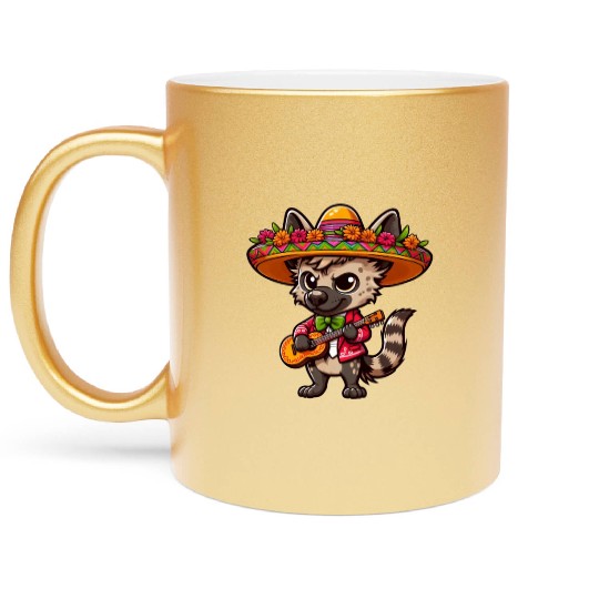 Cinco de Mayo Hyena Mariachi Guitar Metallic Mugs