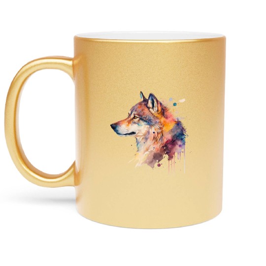 Wolf Print, Cosmic Wolves, Animal Print, Cosmos Metallic Mugs