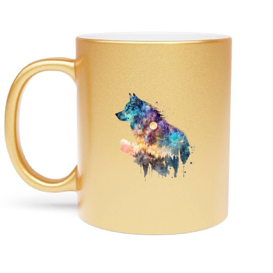 Wolf Print, Cosmic Wolves, Animal Print, Cosmos Metallic Mugs
