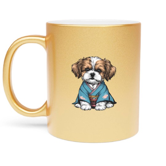 Shih Tzu In Kimono Metallic Mugs
