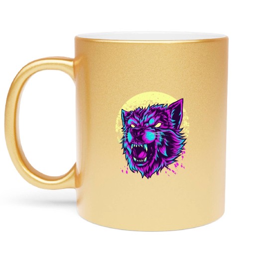 Angry Wolf Metallic Mugs Vintage Retro Wolves Canine Dog