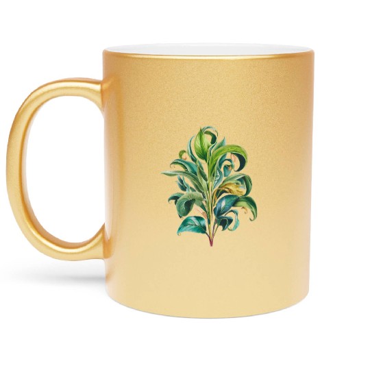 Watercolor Plant Hand Painted Metallic Mugs