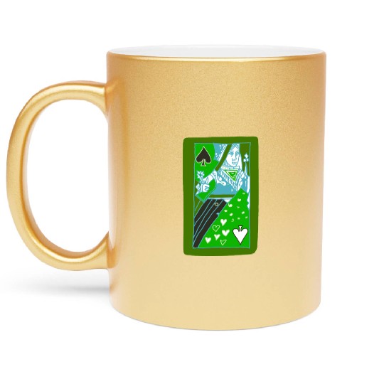 Green Queen of Spades Playing Card Metallic Mugs