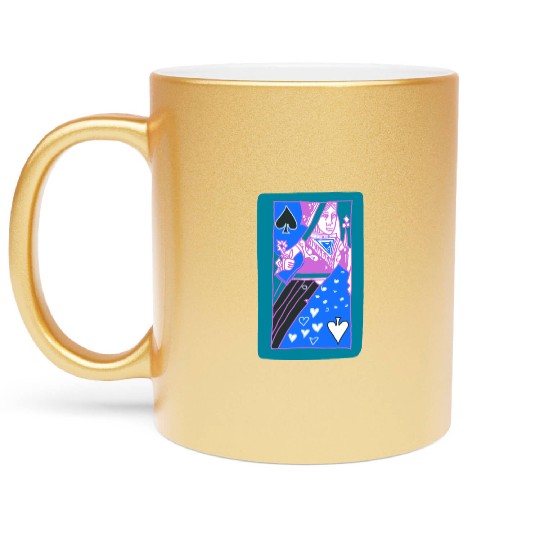 Teal Queen Of Spades Modern Art Playing Card Metallic Mugs
