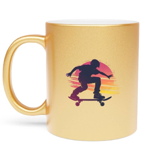 Sunset Skateboarder Urban Vibes Metallic Mugs