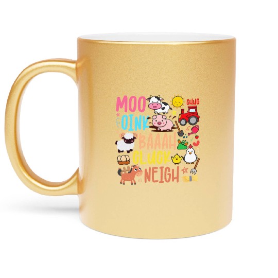 Farm Animals Sounds Oink Baa Neigh Cluck Moo Metallic Mugs