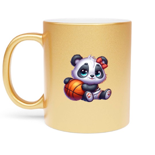 Cute Baby Panda's Basketball Adventures Metallic Mugs
