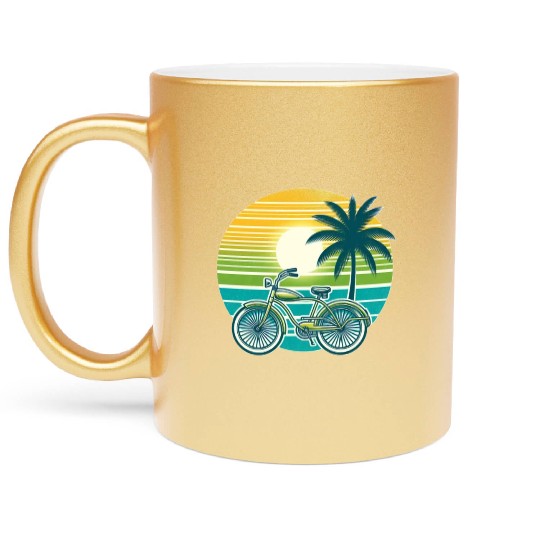 Retro Bike and Palm Tree Metallic Mugs
