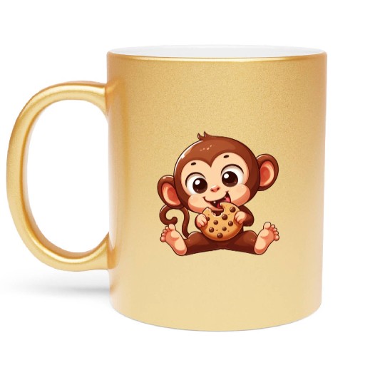 Cute Chimpanzee with Cookie Cartoon Metallic Mugs