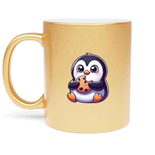 Penguin Cookie Sweet Dessert Biscuit Metallic Mugs