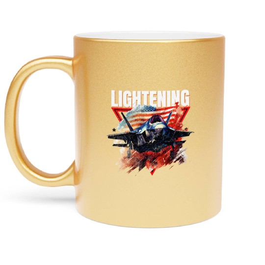 F35 Lightning Fighter Jet Plane Veteran Military Metallic Mugs