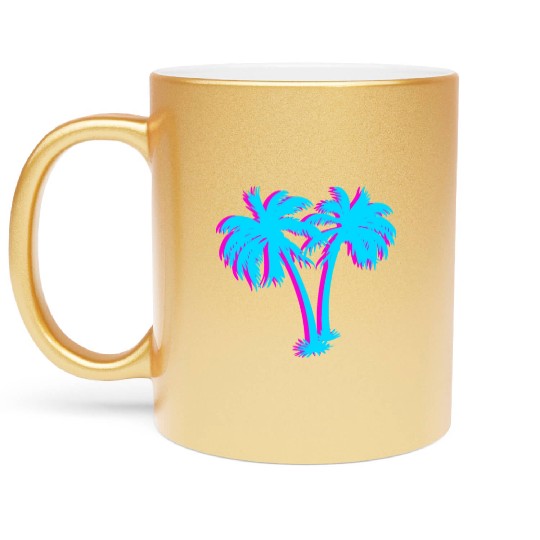 Tropical and Aesthetic Beach Vaporwave Palm Tree Metallic Mugs