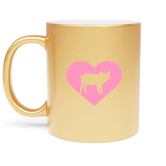 I Love Pigs pig heart piggy piglet silhouette Metallic Mugs