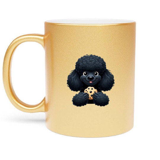 Black Poodle with Cookie Sweet Design Metallic Mugs