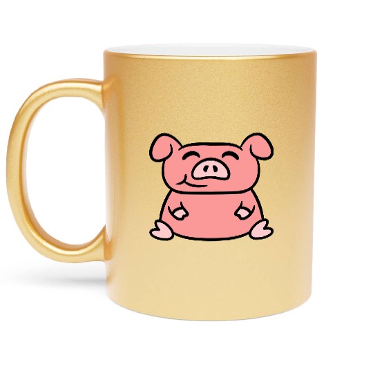 Little cute piggy sit pig piglet fat chubby animal Metallic Mugs