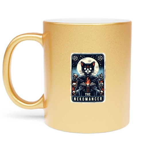 The Nekomancer Funny Tarot Necromancer Cat Pun Metallic Mugs