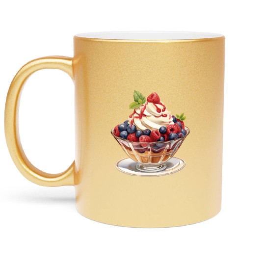 Fruity Raspberries and Blueberries Parfait Sundae Metallic Mugs