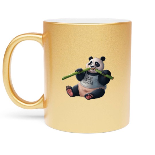 Panda Paradise: Serene Panda Enjoying a Bamboo Fea Metallic Mugs