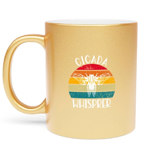 Cicada Whisprer, Retro Sunset Summertime 80's 90's Metallic Mugs