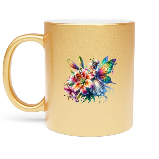 Tiger Lily Fairy Floral Fantasy Watercolor Metallic Mugs