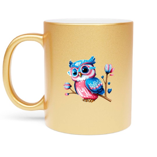 Red White and Blue Owl Metallic Mugs