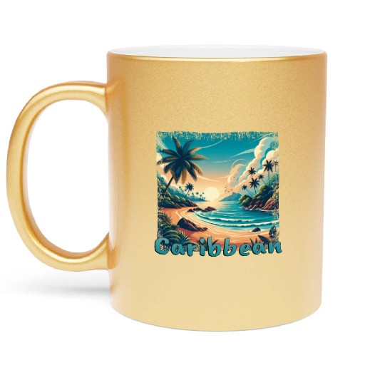 Caribbean Vacation Beach America Grunge Style Metallic Mugs
