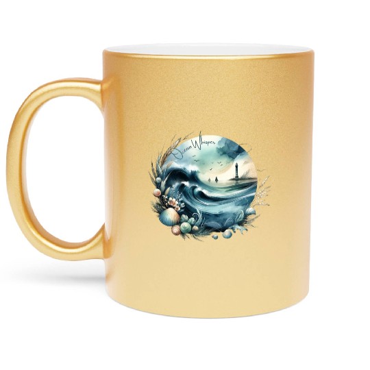 Ocean Whisper: Serene Seascape Art Metallic Mugs