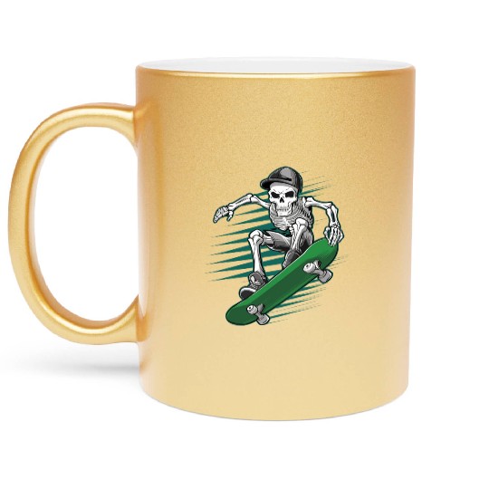 Skeleton Skull Skateboarder Skater Skating Metallic Mugs