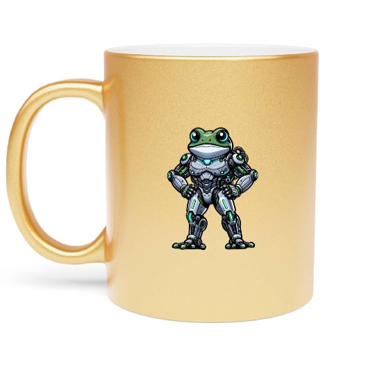 Robot Frog Dabbing Mech Cyborg Cool Metallic Mugs