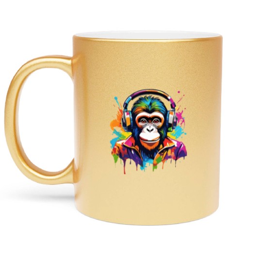 Monkey in headphones Metallic Mugs