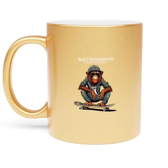 Skateboarding Primate on Wheels Metallic Mugs