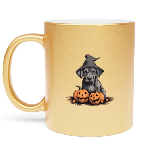 Halloween Witch Hat Pumpkin Dog Great Dane Metallic Mugs