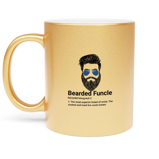 Mens Bearded Funcle Funny Uncle Definition Metallic Mugs