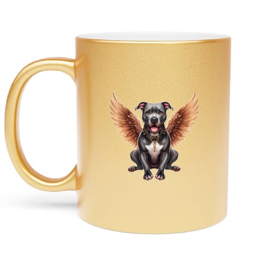 Pitbull Angel with Wings Dog in Heaven Metallic Mugs