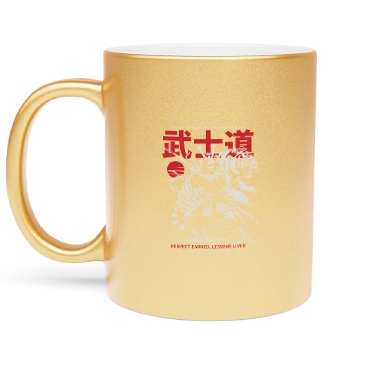 Japanese Samurai with Katana, Kanji Typography Metallic Mugs