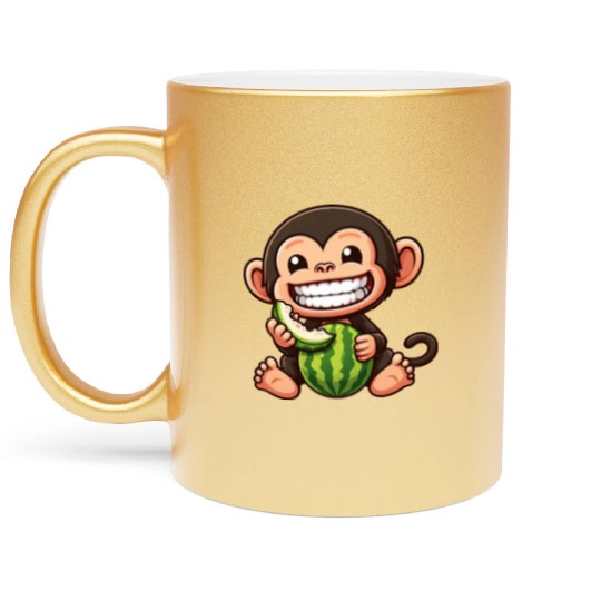 Monkey chimpanzee melon watermelon honeydew melon Metallic Mugs