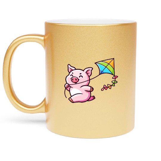 Playful Piglet: Kite-Flying Joy Metallic Mugs