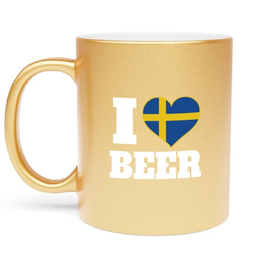 I Love Beer And Sweden Patriotic Expression Metallic Mugs