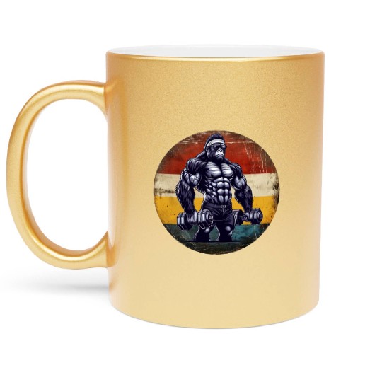 Muscular Gorilla Bodybuilder Gym Workout Sunset Metallic Mugs