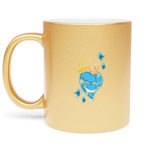 Modern Heart King Crown Card Inspired Artwork Metallic Mugs