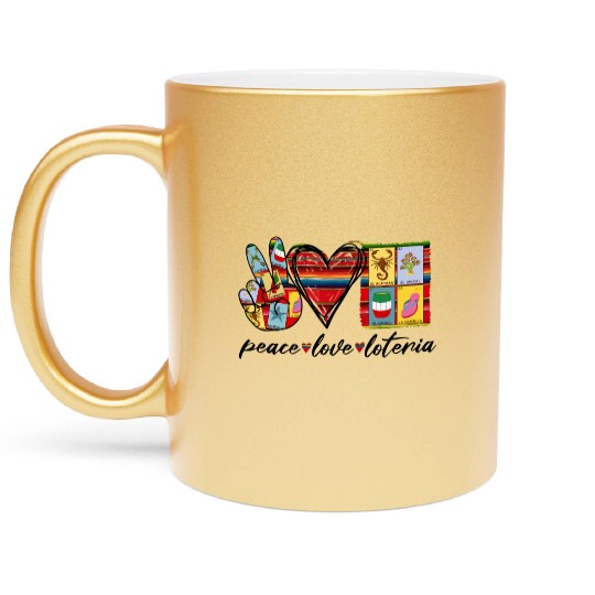 Peace Love Loteria Serape Mexican Bingo Card Metallic Mugs