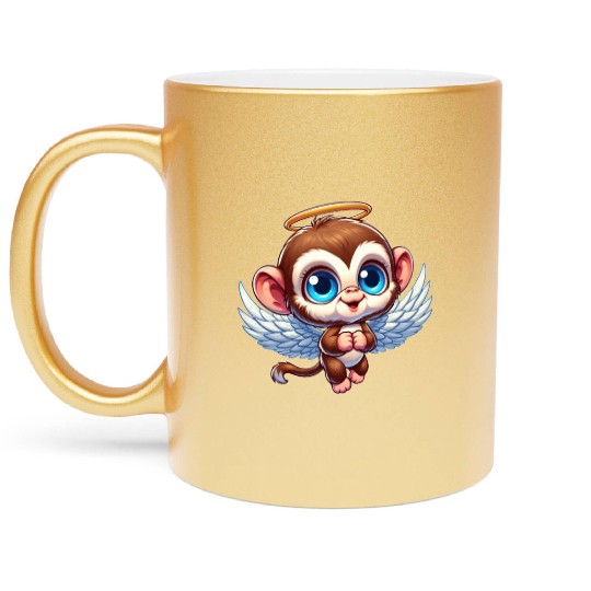 Monkey chimpanzee angel cartoon Metallic Mugs