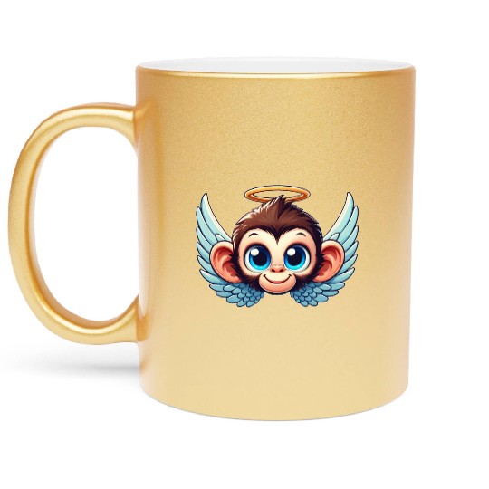 Monkey chimpanzee cartoon angel wings Metallic Mugs